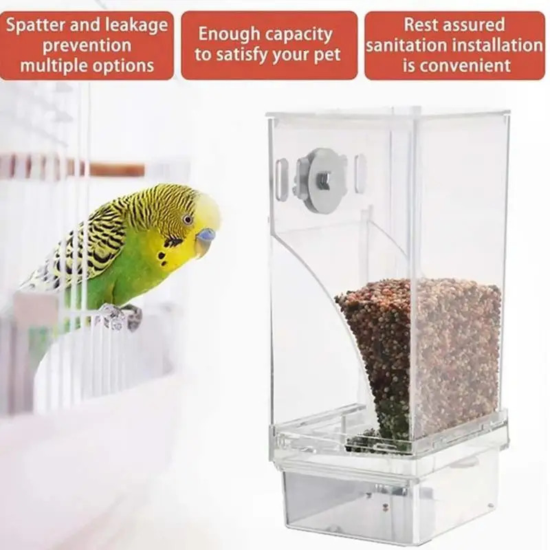 Automatic Parrot Food Feeder No Messes Bird Feeders Acrylic Seed Container Cage Accessories For Small And Medium Parakeets 250320