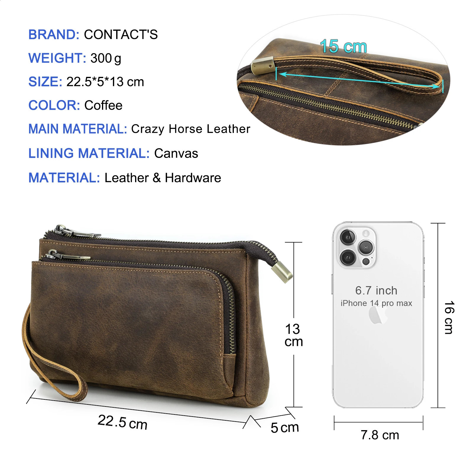 CONTACTS Genuine Leather Men Clutch Bag n Handbag Long Wallet Male Purse Travel Charge Storage Cable Organizer 250317