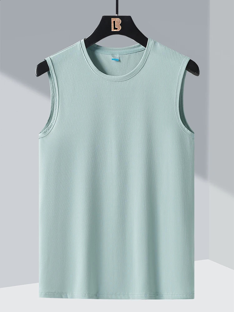 2023 Plus Size 8XL Quick Drying Summer Triptop Mens Ice Silk Sleeveless Breathable Cooling Nylon Solid 7XL Tshirt 250319
