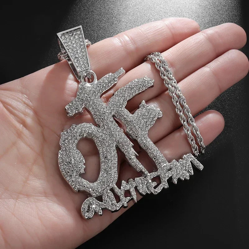 High Quality Hip Hop Shiny Ice Crystal otf Letter Pendant Necklace for Men and Women Fashion Rock Party Jewelry Gift 250320
