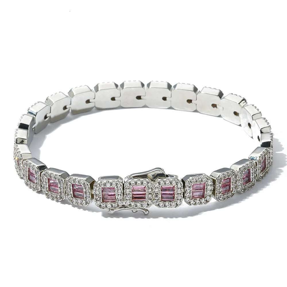 ESKEEM Hip Hop Jewelry White Gold Plated Clustered Chain for Women Micro Pave Purple Baguette CZ Dia Tennis Necklace