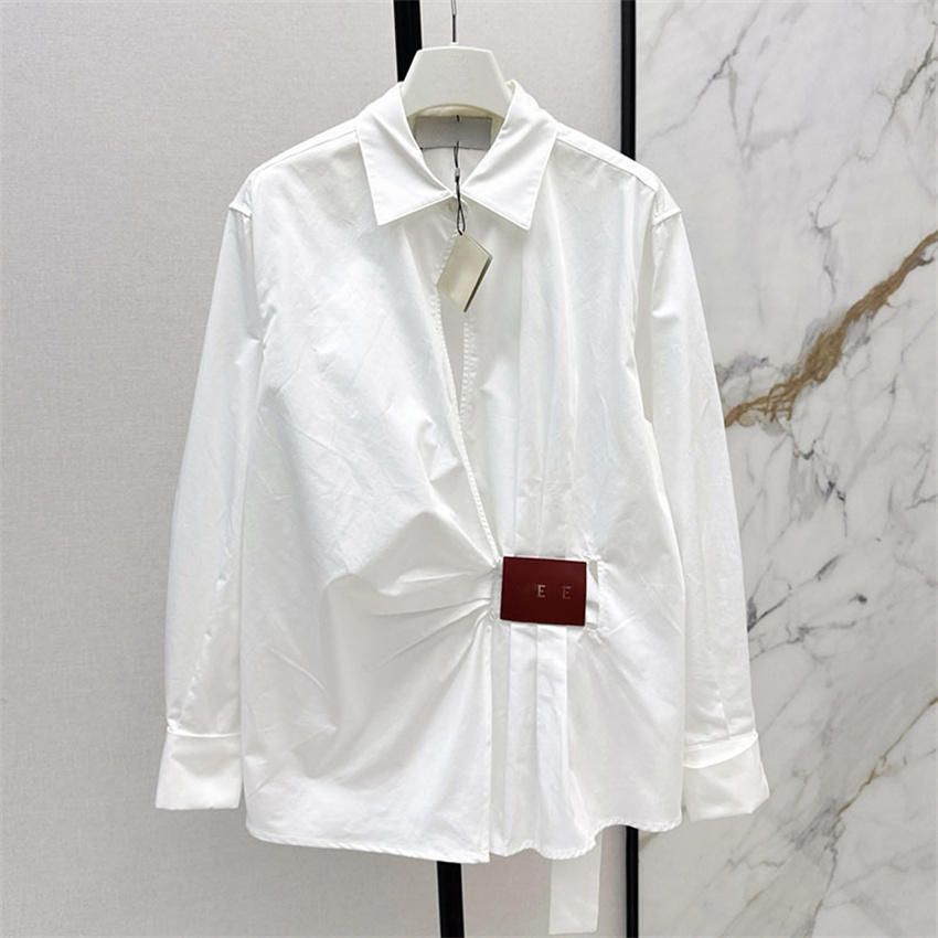 Women Stylish White Shirt Designer Lapel Neck Blouse Top Spring Summer Long Sleeve Shirts
