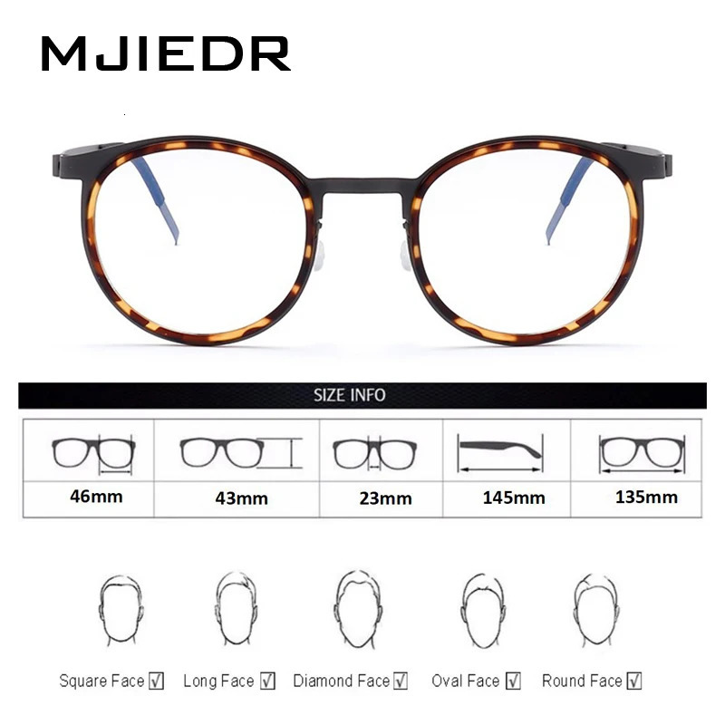 MJIEDR Pure Glasses Frame for Men Metal Vintage Round Prescription Eyewear Myopia Optical Eyeglasses Spectacle 250228