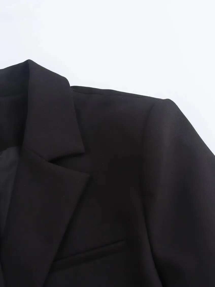 XNWMNZ 2024 Women's Fashion Crop Bow Blazer Women High Street Lapel Long Sleeve Shoulder Pads Female Jacket Coat