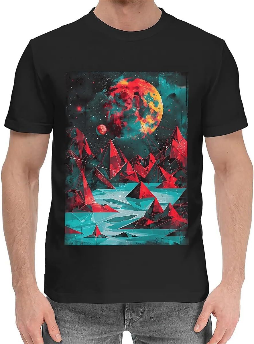 T shirt for Mens Mens Novelty T-Shirts Graphic 2D Print Summer Short Sleeve Mountain Landscape Geometric Shirts Tshirt Graphic Tee Casual Tops Clothes