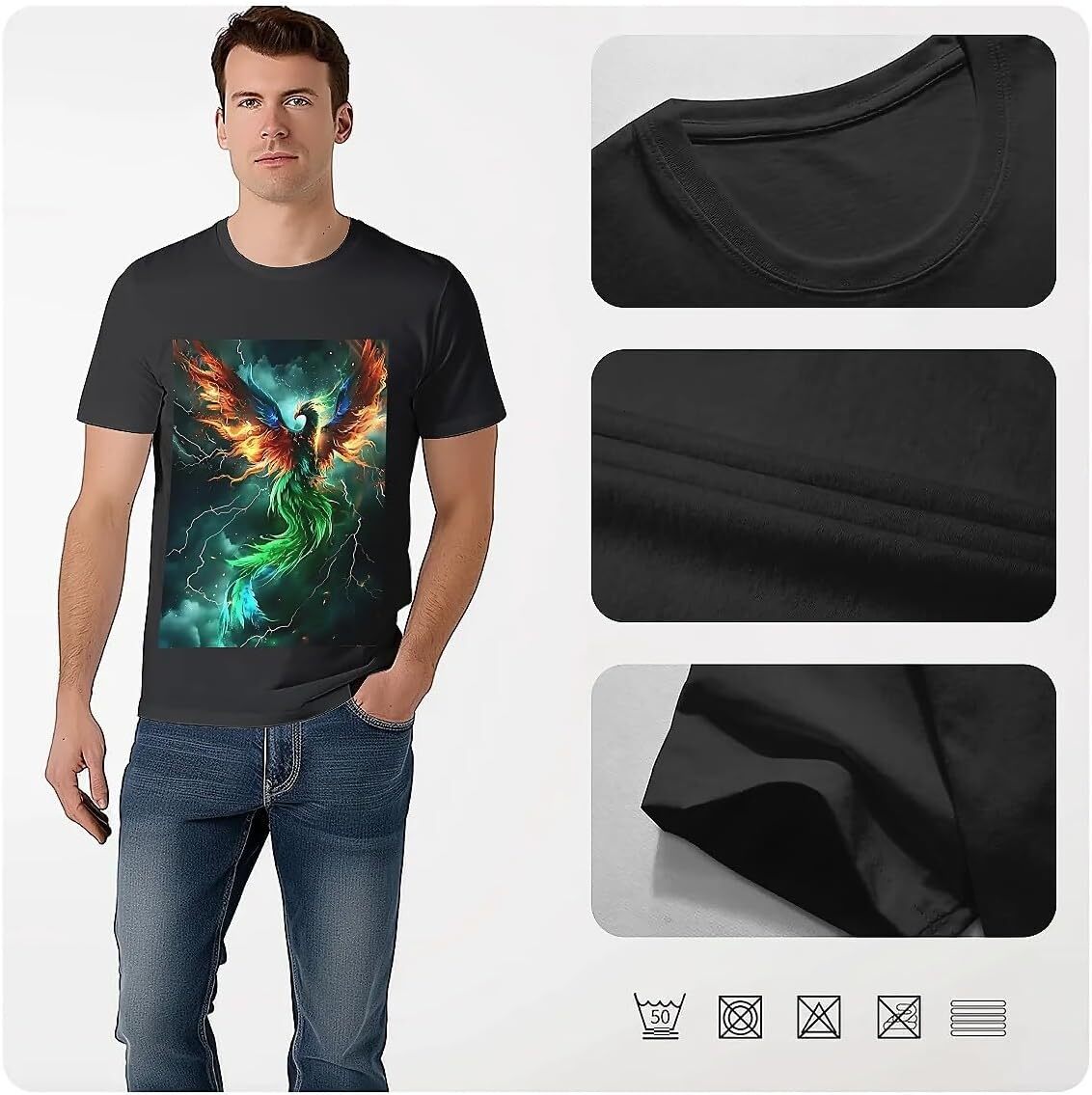 T shirt for Mens Mens Novelty T-Shirts Graphic 2D Print Summer Short Sleeve Colorful Phoenix Shirts Tshirt Graphic Tee Casual Tops Clothes Short sleev