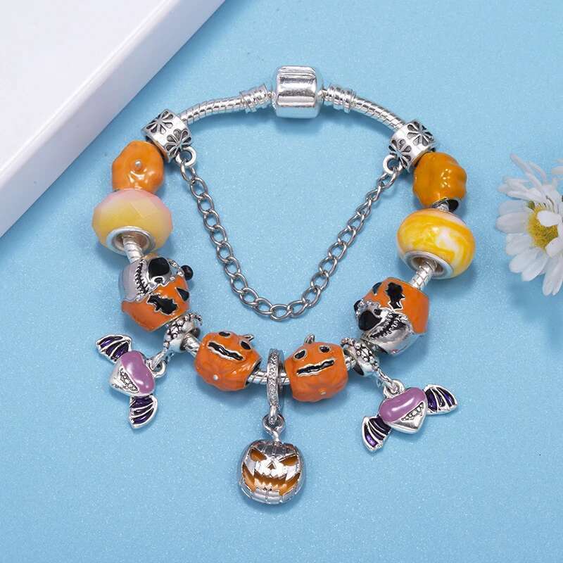Fashion Brand Charm Bracelets Fits Halloween Styles Pumpkin Beads Bracelet Bangles For Women Kids Bijoux Pulseras Jewelry Gift