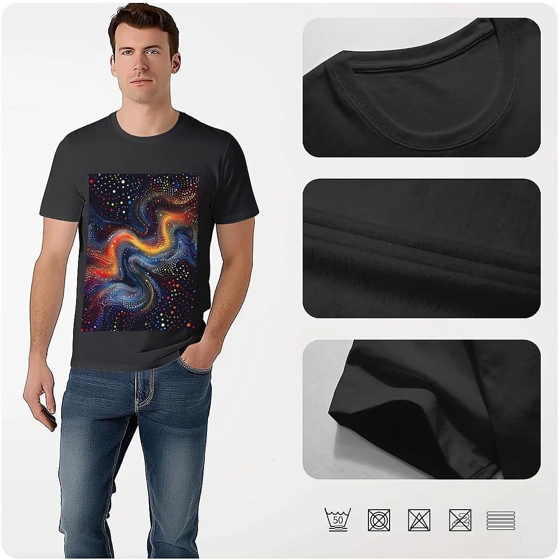 T shirt for Mens Mens Novelty T-Shirts Graphic 2D Print Summer Short Sleeve Colorful Dots Galaxy Shirts Tshirt Graphic Tee Casual Tops Clothes Short s
