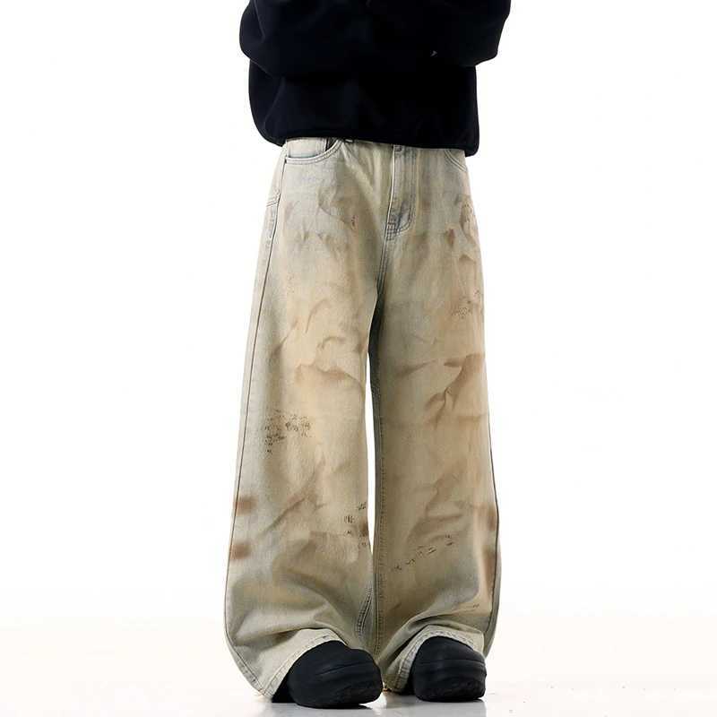 IEFB American Mens Jeans Splotch Wear Wash Contrast Loose Straight Wide Leg Retro Mens Jeans 9W398T250319