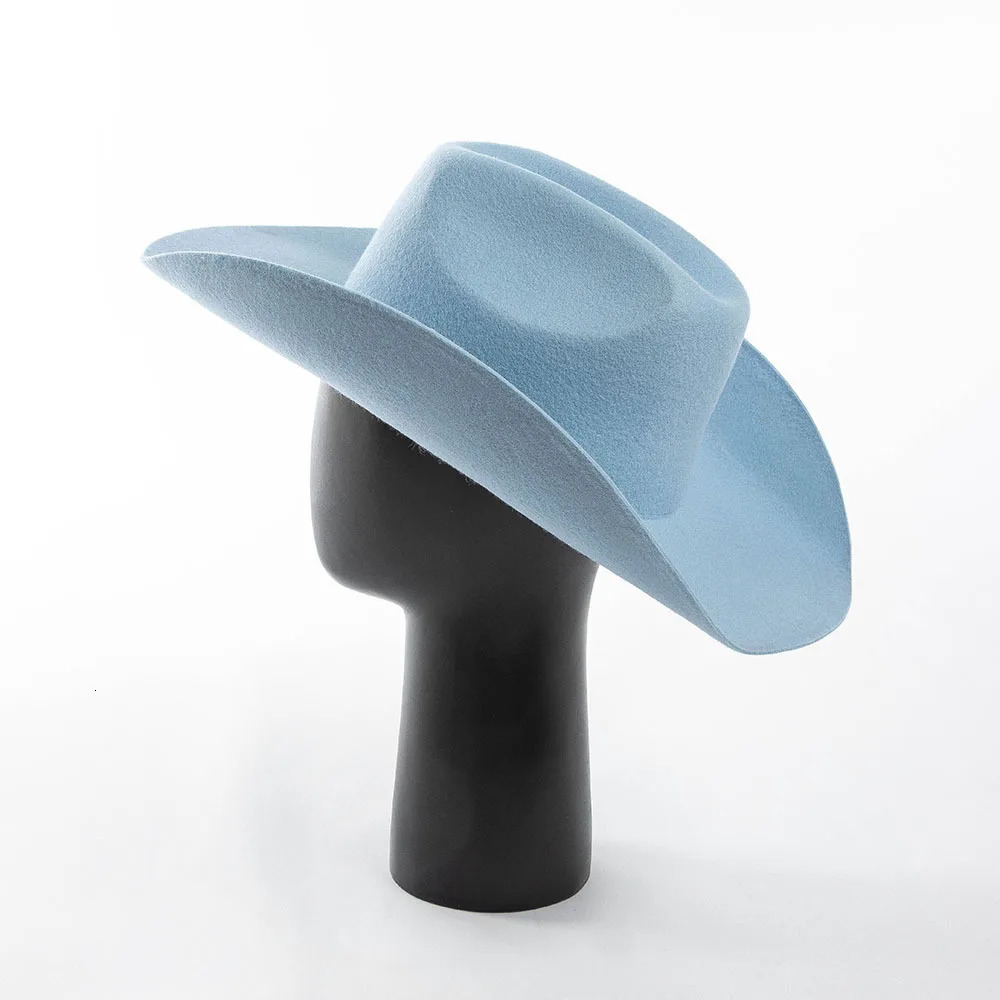 100% Wool Western Cowboy Hat Women Men Autumn Winter Casual Felt Cowgirl Hat Outdoor Sunshade Warm Concave Shape Fedoras Top Hat 250320