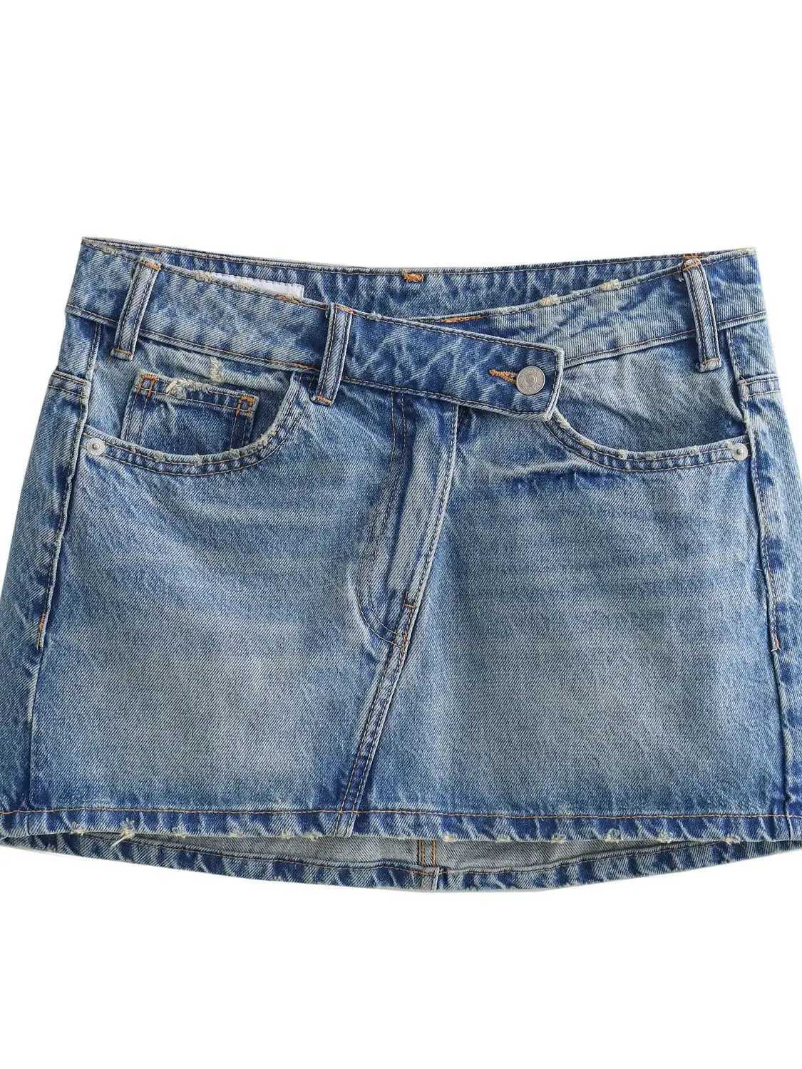 XNWMNZ 2024 Womens Fashion Denim Mini Skirt Womens High Street Mid Waist Zipper Pocket Versatile Fe SkirtXJ250320