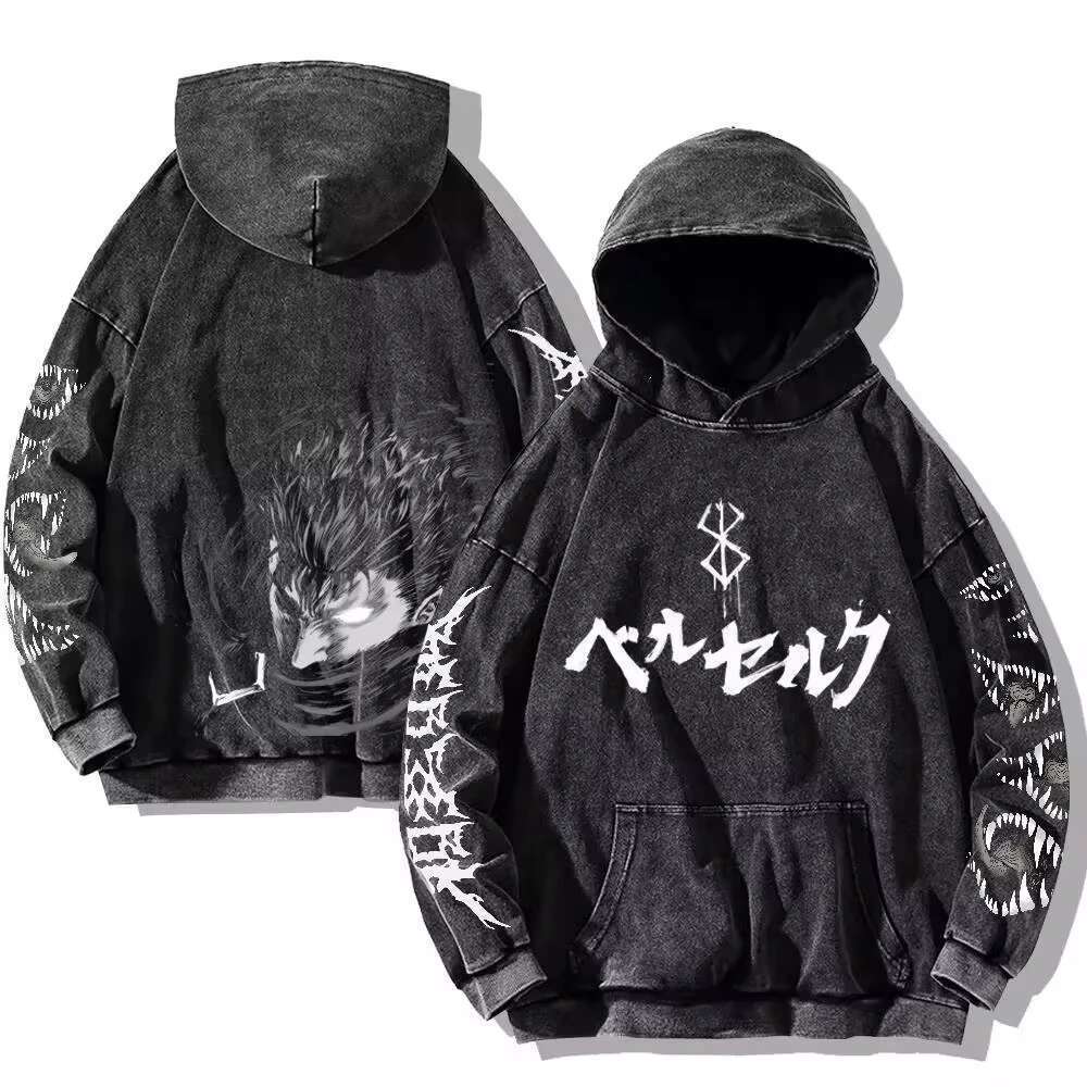 Men's Berserk Hoodies, Casual Hoodie, Vintage Hoodie, Gothic Print, Hip Hop, Streetwear, PVD Cotton, Harajuku