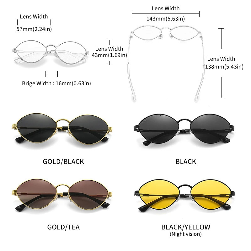 GCV Cat Eye Olive-Shaped Alloy Men Wome Sunglasses Polarized UV400 Night Vision Goggles Vintage Retro Punk UNISEX 250318