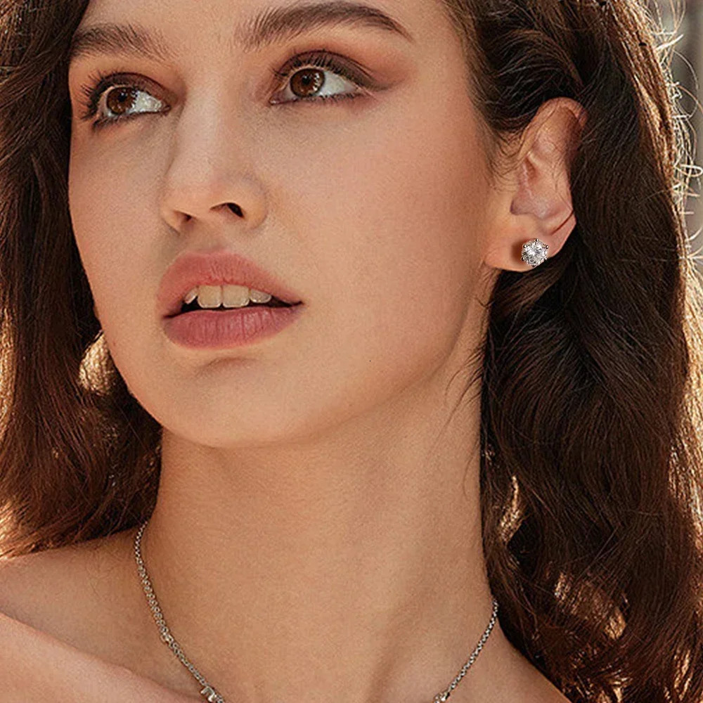 FEOBUR 1CT Round Cut Moissanite Stud Earrings for Women 925 Sterling Silver Brilliant Lab Created Diamond Classic Earring Man