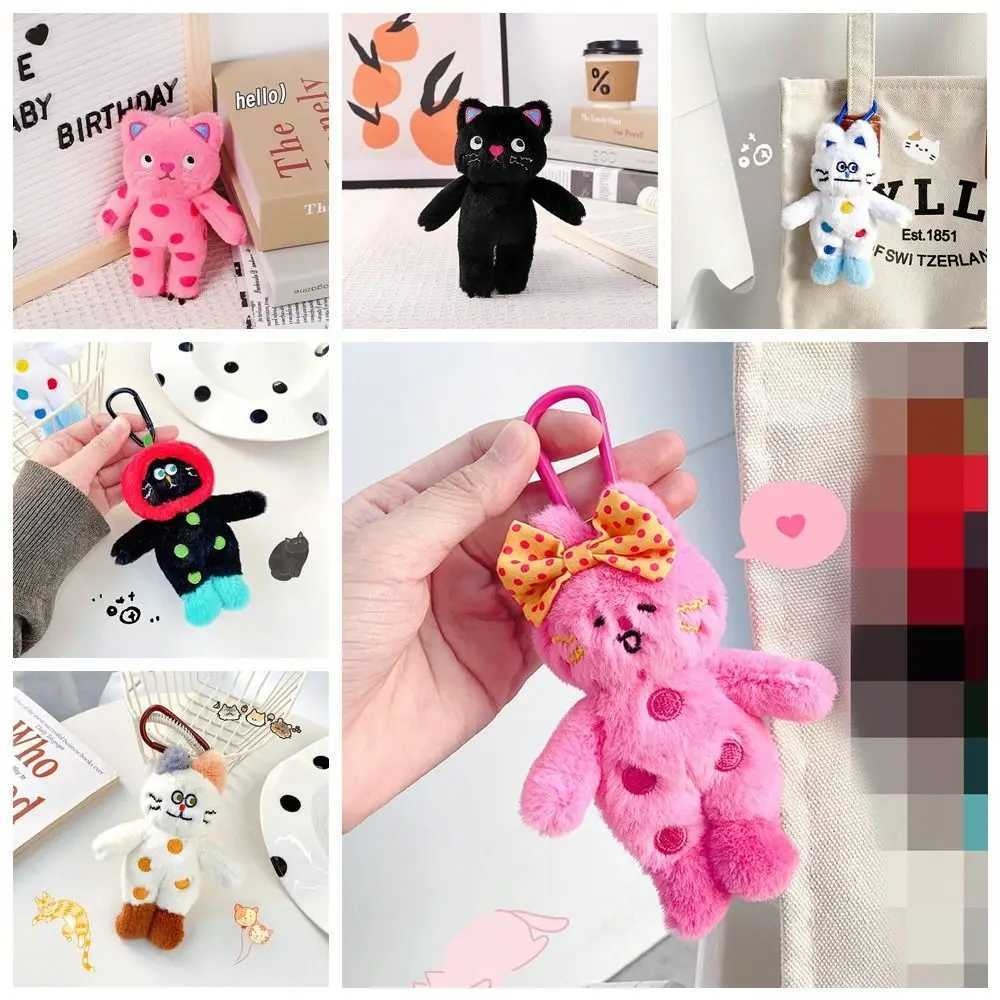 Creative Stuffed Animal Polka Dot Cat Keychain Bag Pendant Plush Doll Cat Plush Key Ring Soft Decoration Plush Toy KidsXJ250319