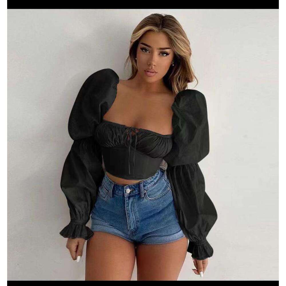 Top Women T Shirt T Shirt Tshirts Womens Clothes Spring/summer Womens Pure White Long Sleeved Chest Lace Up Open Back Sexy Waist Wrap Shirt Top