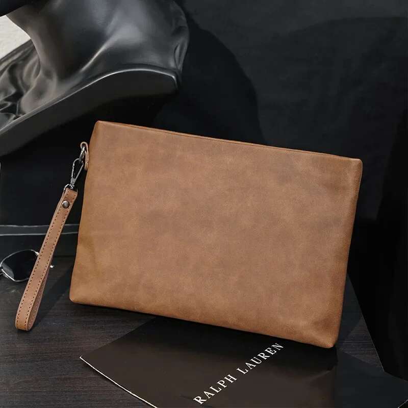 Vintage Handbags Crazy Horse Leather Clutches Men Envelope Bag For IPAD Clutch Male Hand Bags