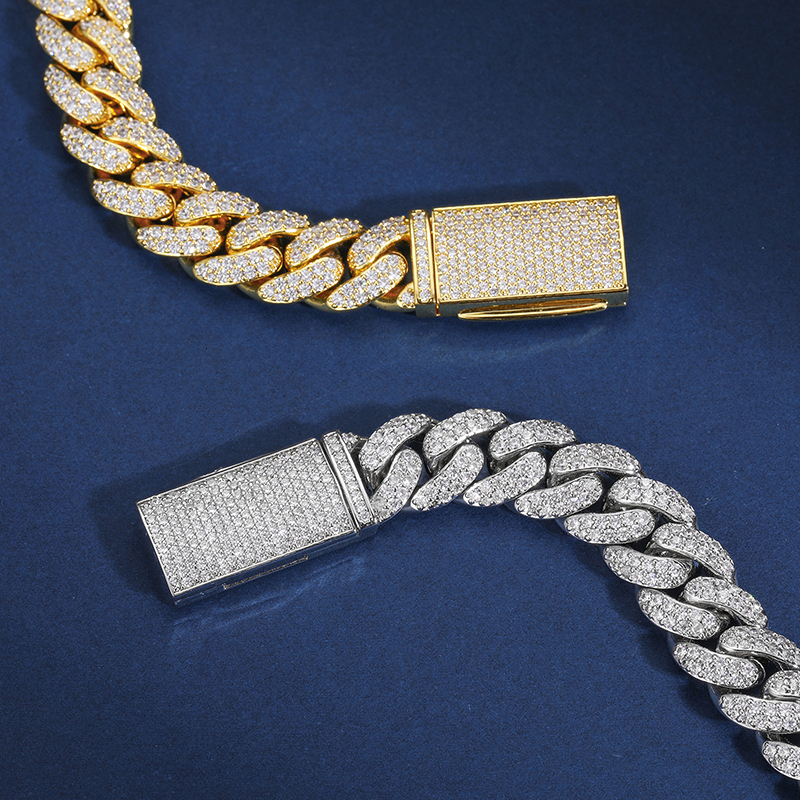 TU HE High Quality Unisex Hip Hop 14MM-23mm Cuban Chain Necklace Moissanite 925 Silver For Men Hip Hop Jewelry
