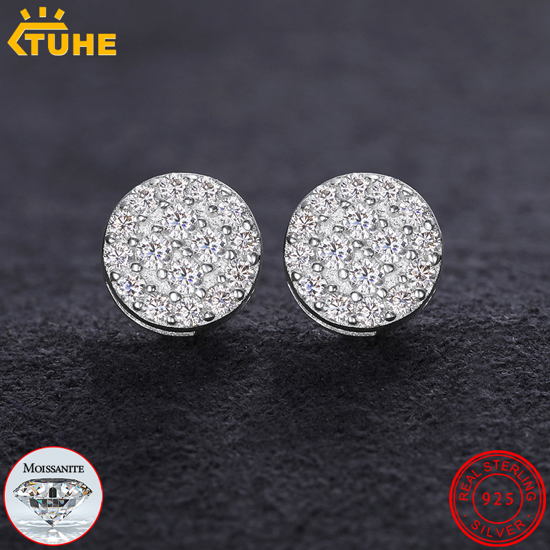 Top Quality Unisex Round 100% 925 Silver Earrings Fashion Classic Moissanite Earring For Women Jewelry