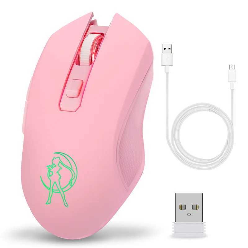 2.4G Raton inalambico Silent Charging Wireless Mouse Pink Luminous Beauty Computer Mouse Z250320