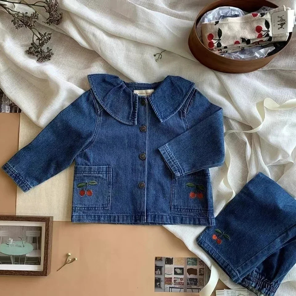 Girls Cute Embroidery Dress KS Toddler Kids Jeans Braces Jacket Girl Denim Sling Dresses Children Jean Pants Clothes Set 250319