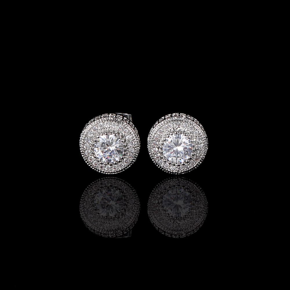 Dropshipping Hip Hop Fashion Jewelry Round CZ Zircon One Piece Stud Earrings For Women Y2k Accessories Free Item Shipping