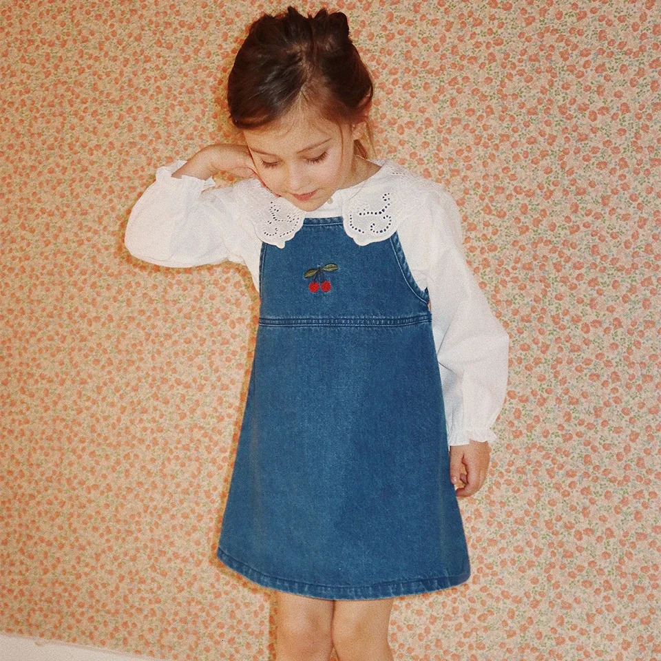 Girls Cute Embroidery Dress KS Toddler Kids Jeans Braces Jacket Girl Denim Sling Dresses Children Jean Pants Clothes Set 250319