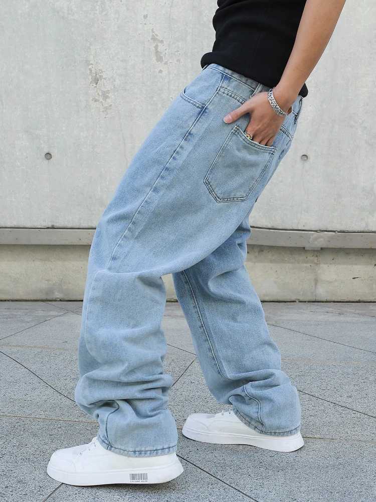 Spring Autumn Men Baggy Jeans Oversize Straight Loose Casual Denim Trousers Solid Color Streetwear Fashion Y2k Wide Leg PantsT250319