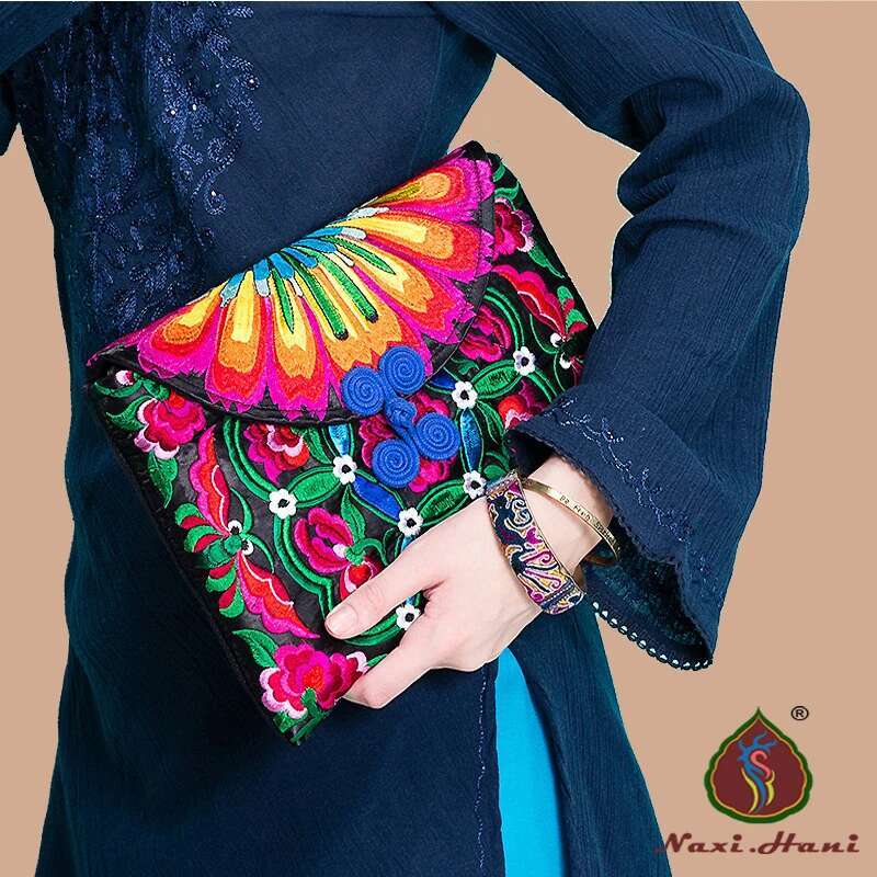 Double Embroidered Women's Fashion Day Clutch Party Bag Canvas Storage Bags Vintage Ipad Protective Sleeve
