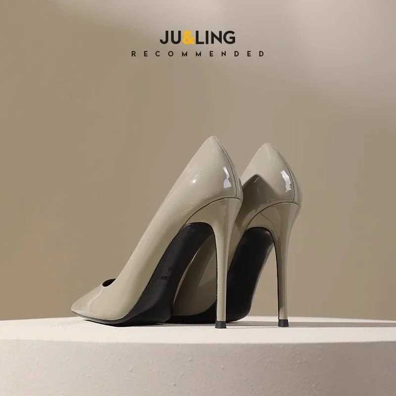 Pointed toe High H Wens new gray temperature with fine heels professional stain patent leather pump Y250319