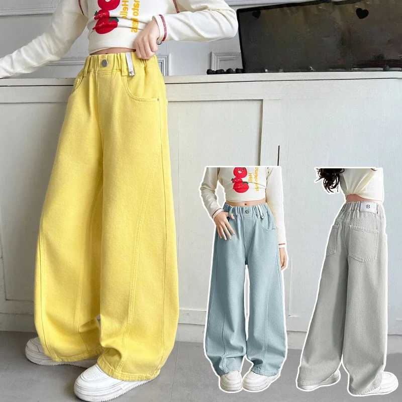 Teen Girls Jeans 2025 Spring autumn Children Fashion Western Style Cutlass Denim Pants Kids Straight Leg Loose Wide-leg PantsT250326