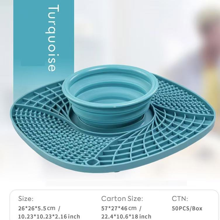 Multi functional silicone three in one pet folding slow food bowl pet anti choking dog licking pad