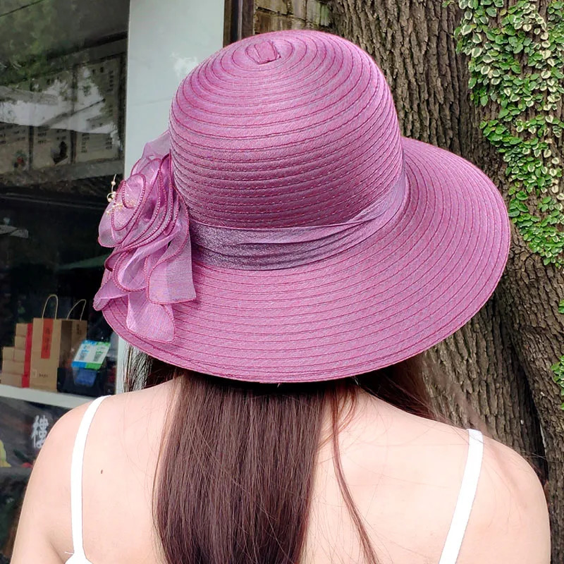 Bucket hat summer Organza flower breathable basin hat Sun Protection sunscreen Hat For Women Beach Hat Flanging cap 250320