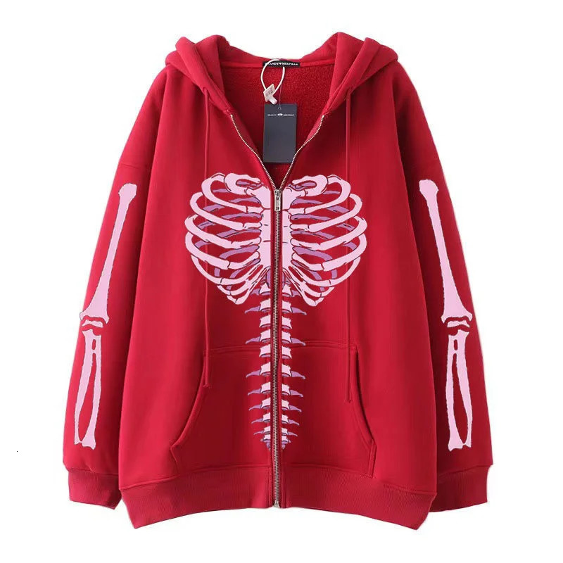 Dark style hiphop gothic Y2k skeleton butterfly zipper hoodie mens and womens Harajuku jacket sweater 250320Z