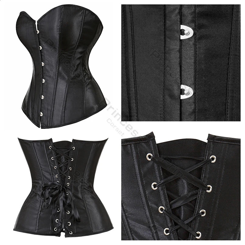 Sexy Corset Bustier Lace Up for Women Pink Victorian Corset Top Plus Size Vintage Satin Corset Overbust Black Blue Red Gold 250319