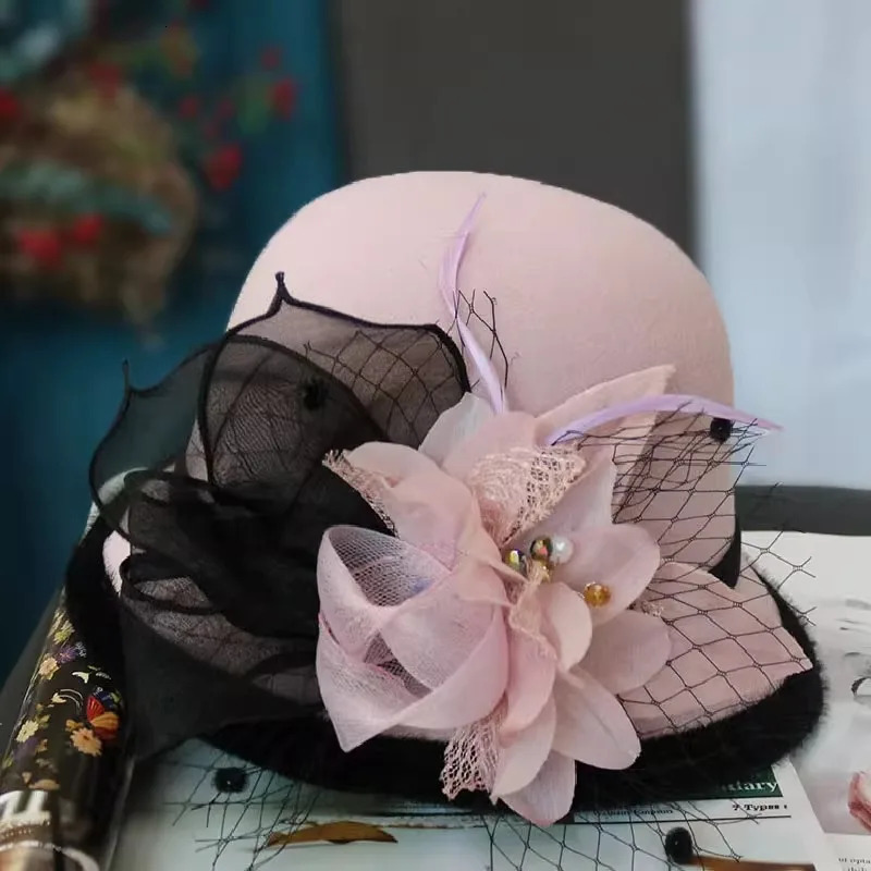 Elegant Lady Flower Sun Hat Women Wedding Tea Party Church Travel Cap Summer Organza Hat Clothing Accessory Vintage Warm 250320