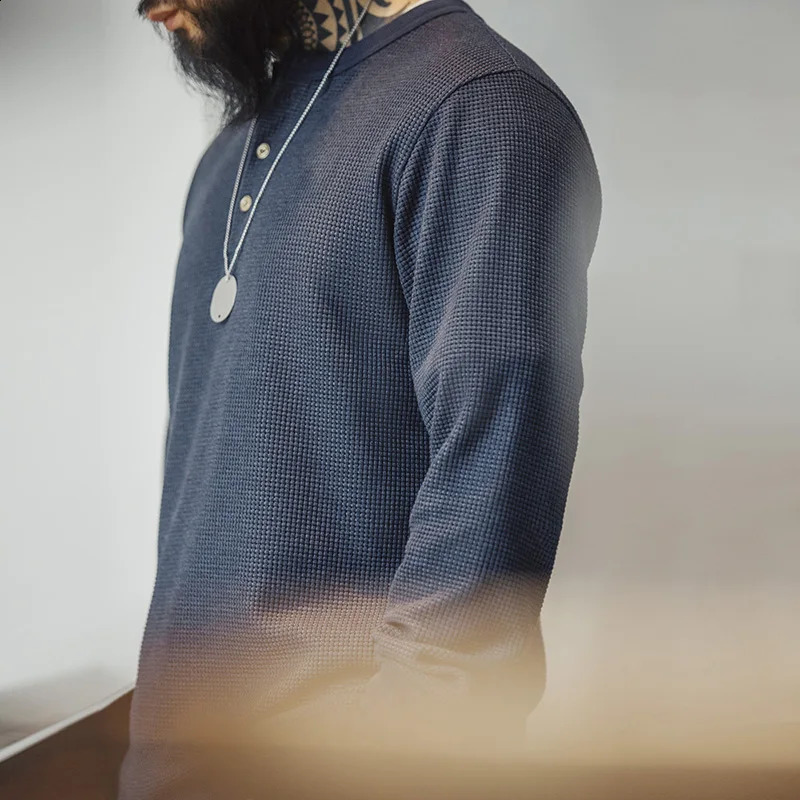 Ma Deng Fu Gu Hai Jun Lan Hua Fu Bing Henry Mens Long Sleeve Slim T-shirt Spring Bottom Knitted Sweater Crew Collar T-shirt 250317