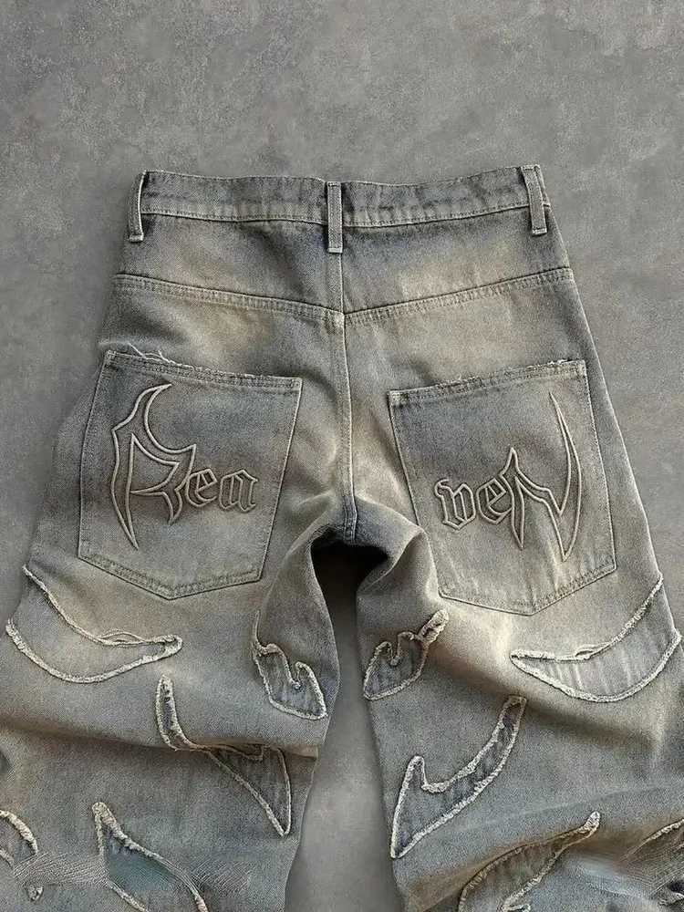 2024 American New Fashion Patch Pocket Casual Jeans for Men and Women Y2K High Street Harajuku High Waist Wide Leg Denim TrouserT250319