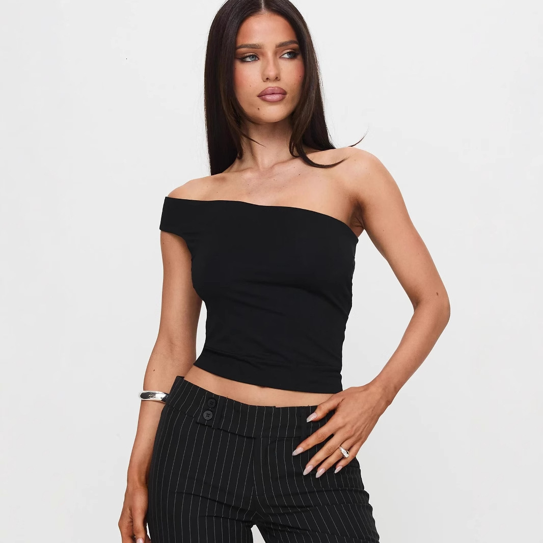 European And American Sleeveless Top Off Shoulder Women's Top Solid Color Outdoor Fashion Vest