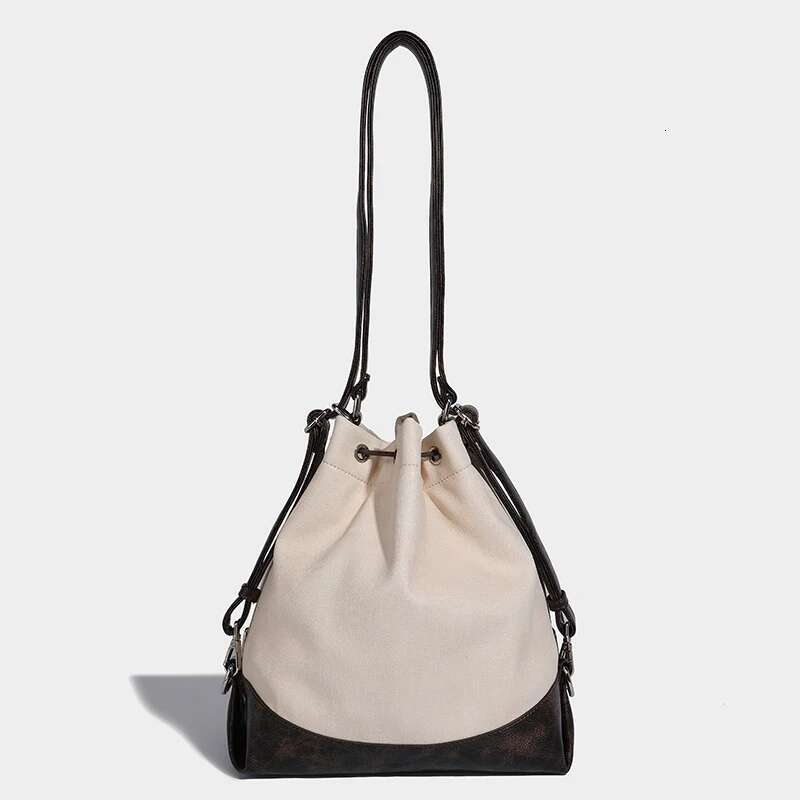 Splicing Drawstring Bucket Bags For Women Designer Handbag Purses 2025 New In Vintage Travel Backpack Commuting Shoulder