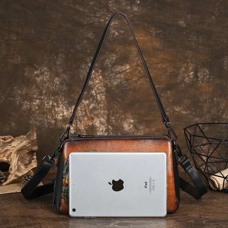 MOTORA New Genuine Leather Women Shoulder Bags Retro Rabbit Emed Handbag Ladies Small Cowhide Handmade Crossbody Bag