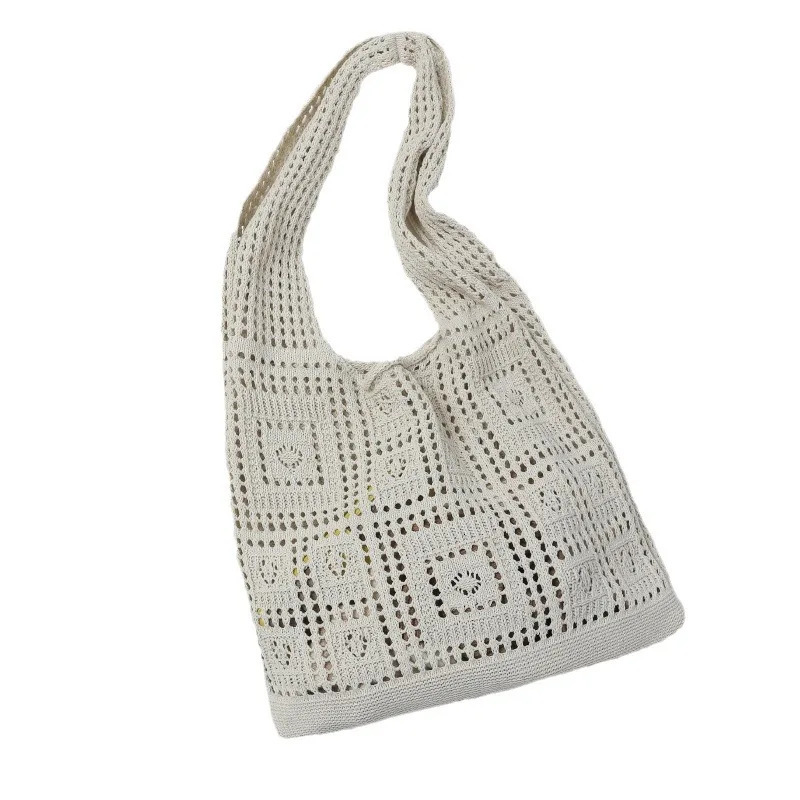 Knitted Hollow Storage Bag Retro Mesh Hollow Simple Woven Shopping Bag R250320