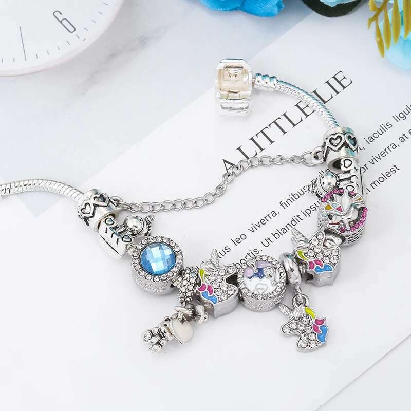 Cute Animal Unicorn Charm Bracelet For Women Girls Hot Air Balloon Beads Fit Original Fine Bracelet Fashion Jewelry