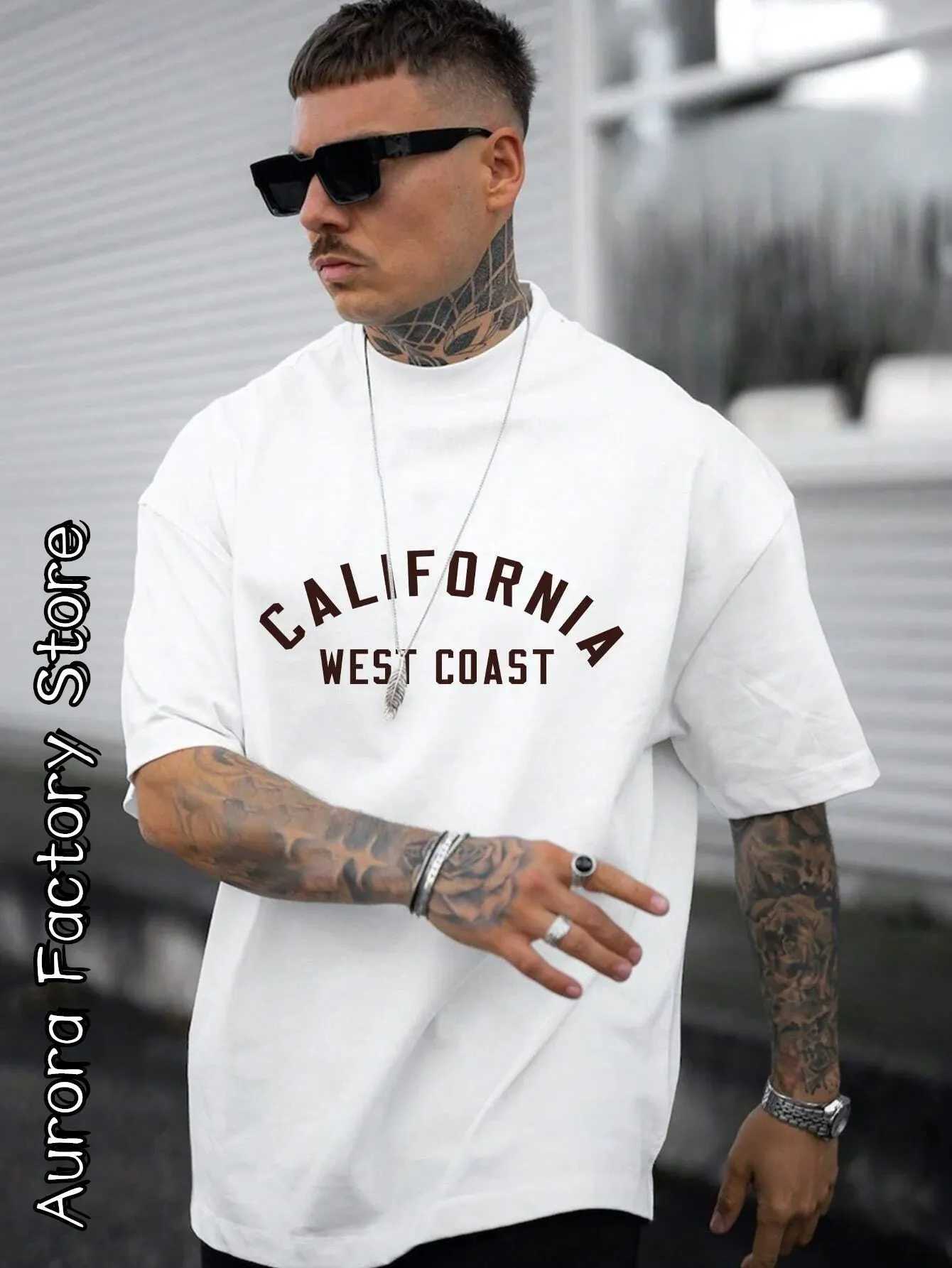 Summer Men Cotton T-Shirt California West Coast Tops Tees Male Fashion Letter Shirt Short Sleeve Clothing Harajuku StreetwearT250319