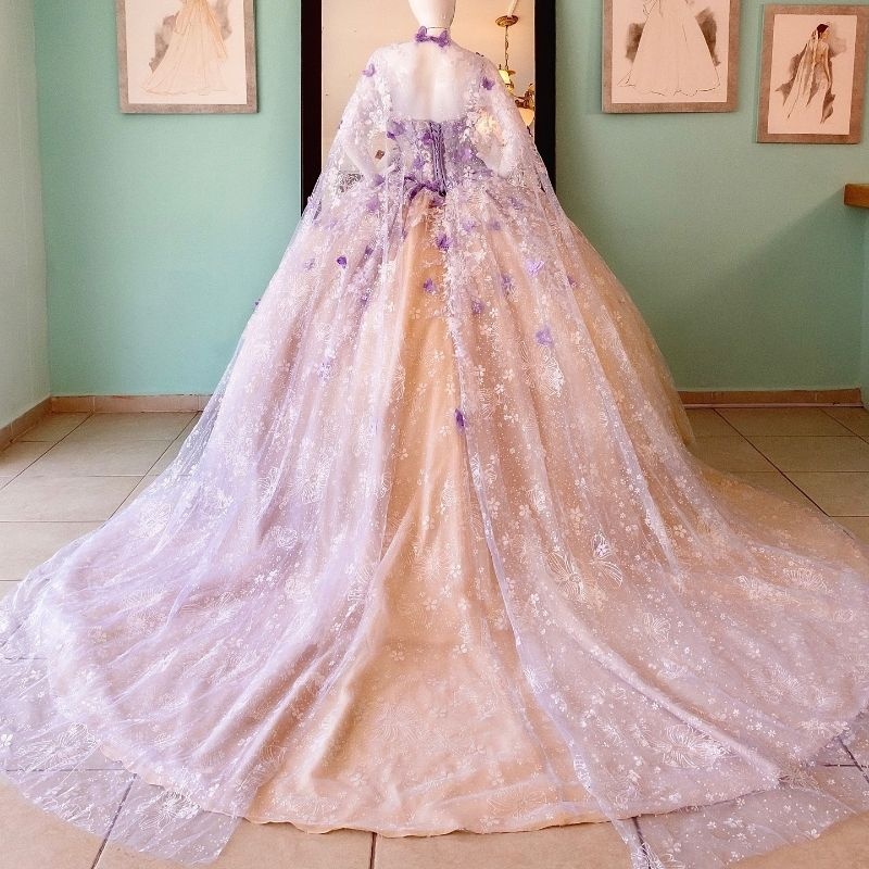 Champagne Shiny Quinceanera Dresses Ball Gown With Cape Sequin Lace Applique Bow Beads Tull Corset Sweet 16 Dress Vestidos De 15 Anos