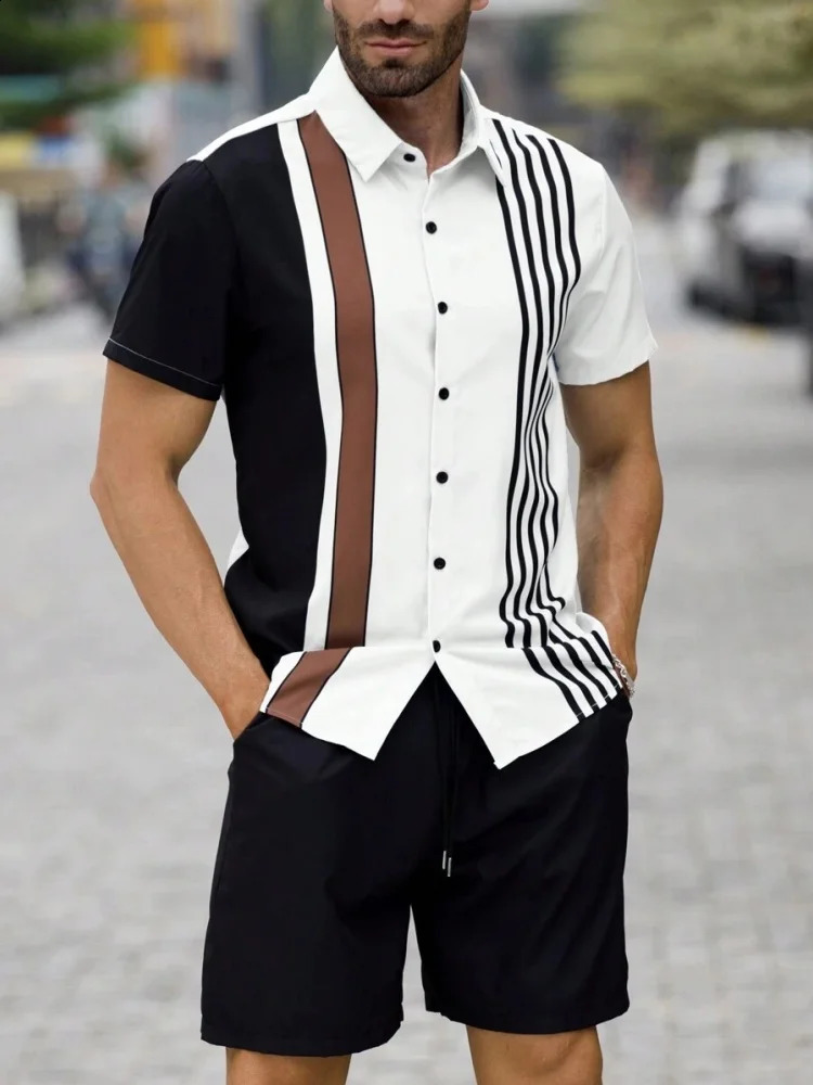 Mens Short Sleeve Shirt And Shorts Set Summer Everyday Fashion Mens Short Sleeves Beach Pool Party Mens Casual Shorts 250319