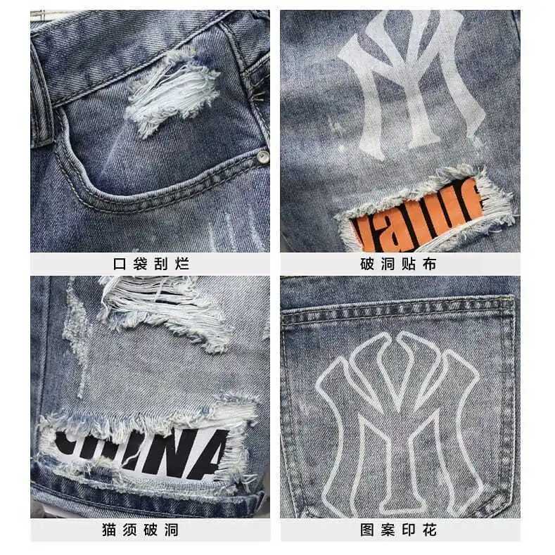 Summer Luxury Clothing Casual Knee Length Solid Jeans Men New Printed Denim Korean Fashion Ripped Patchwork Slim Shorts Male W250319