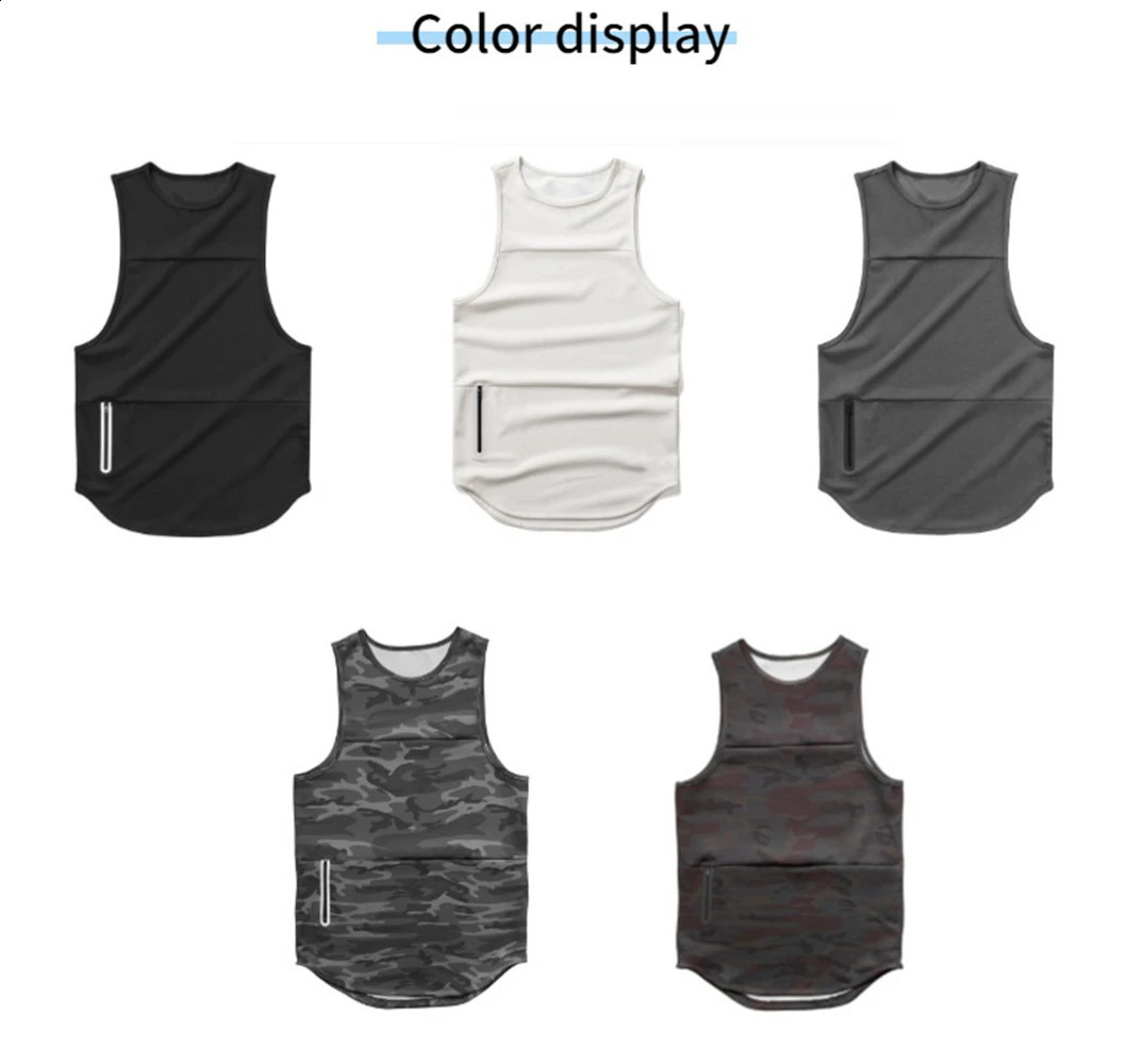 Mens Zipper Sleeveless Camouflage Black Tank Top for Summer Breathability Quick Drying Tight Fitness Underwear 250319
