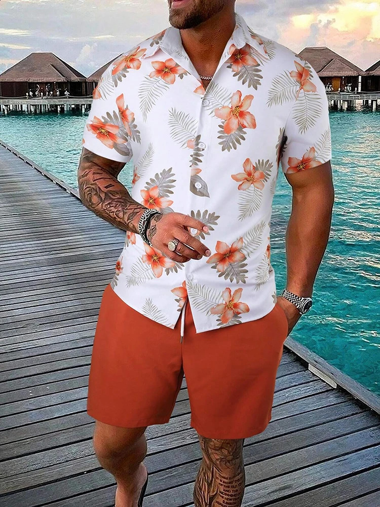 Mens Hawaiian Short Sleeve Shirt And Athletic Shorts Set Outdoor Beach Mens Casual Shirt Summer Comfort Mens Beach Shorts 250319