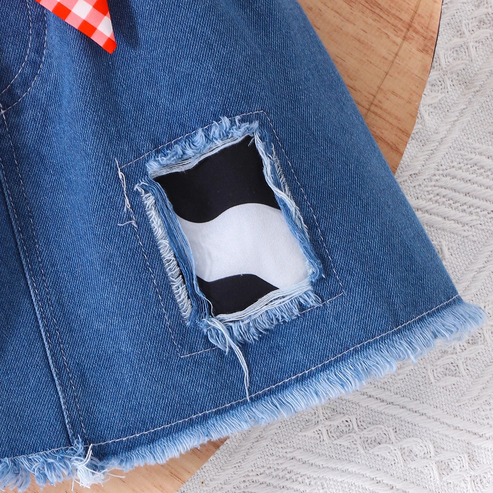 2PCS summer girl sweet personality plaid matching denim black and white shirtdenim skirt 250319